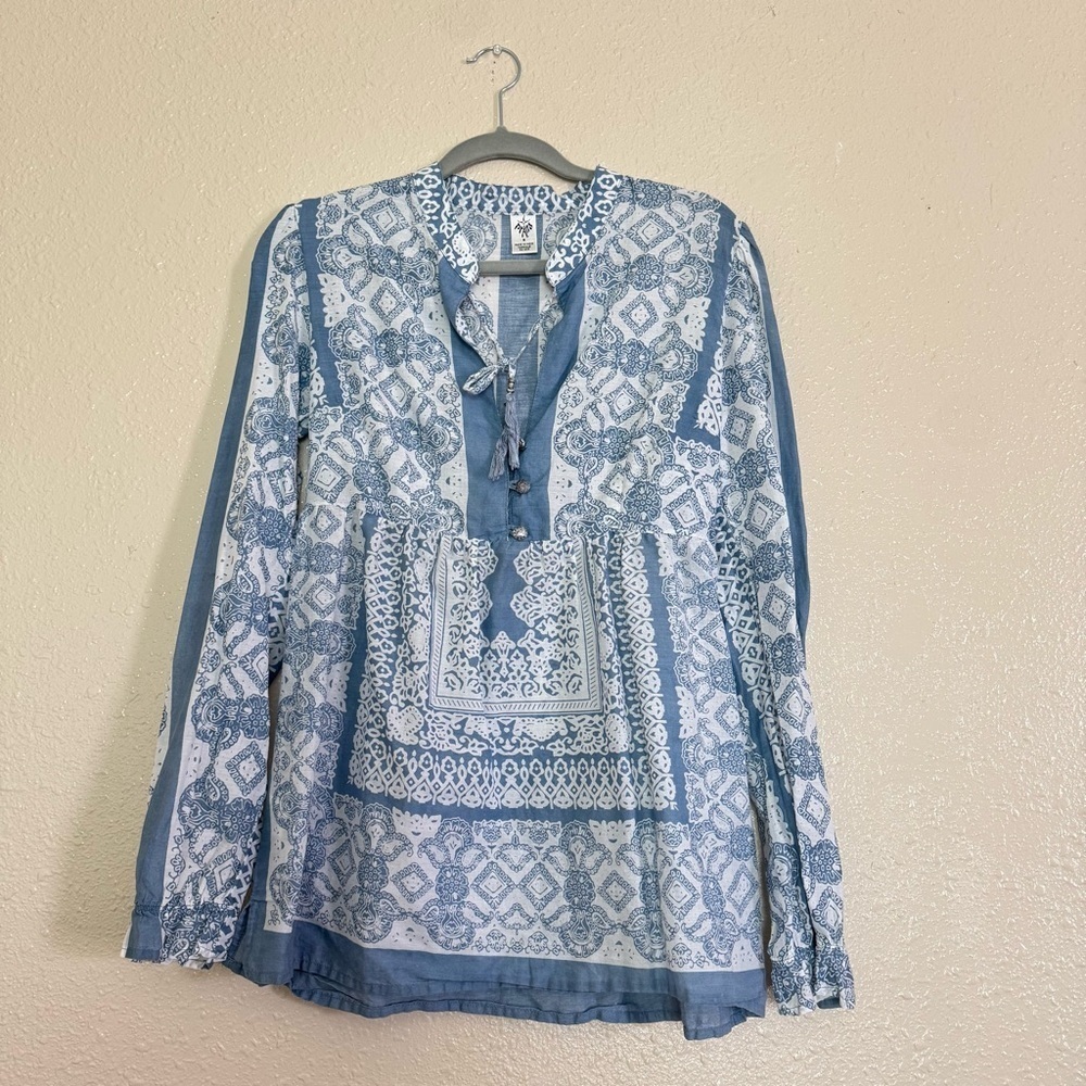 Prana Vintage Bohemian Blue Blouse